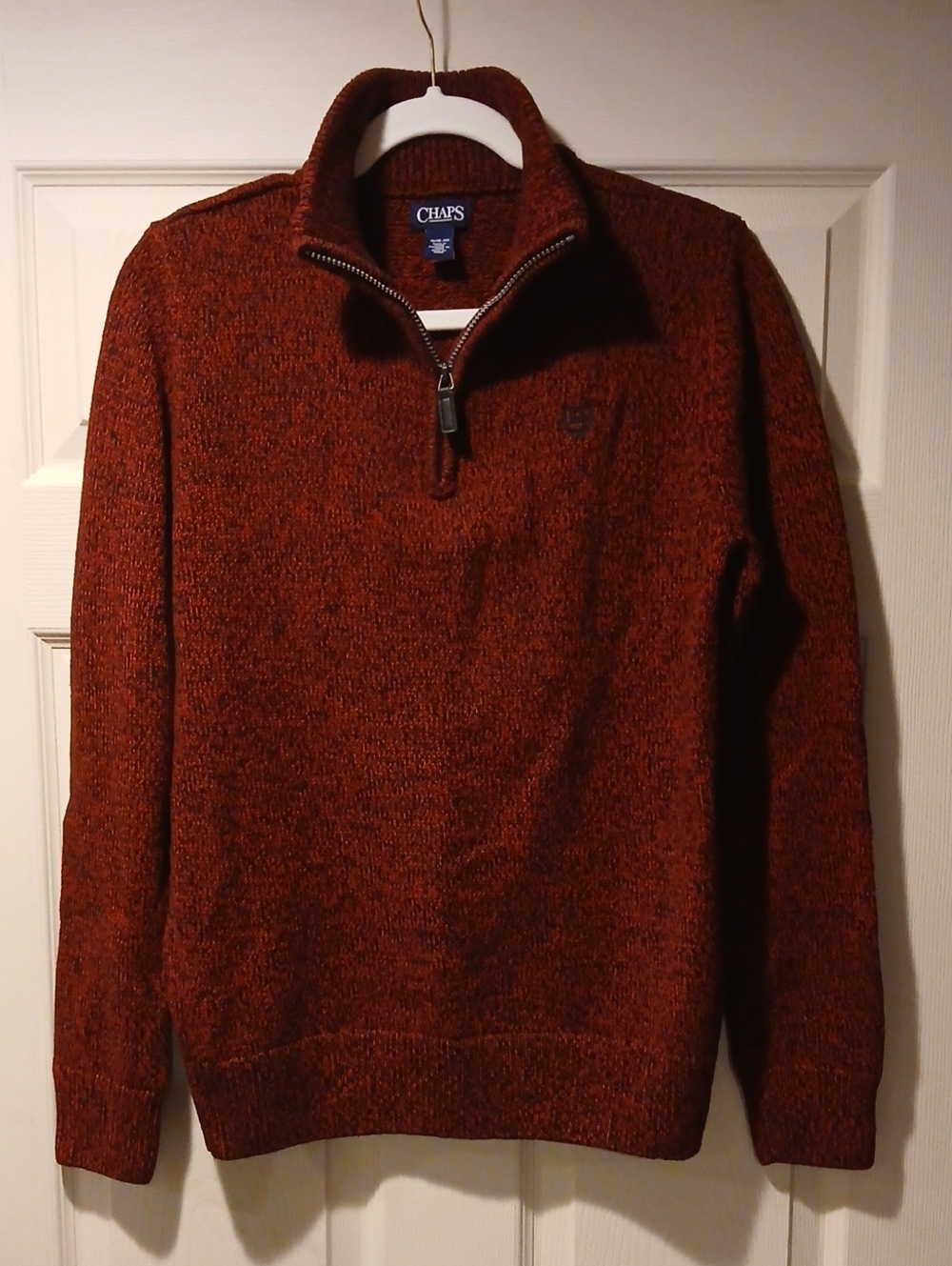 Chaps Youth Zip-Neck Sweater in Red/Black Blend
